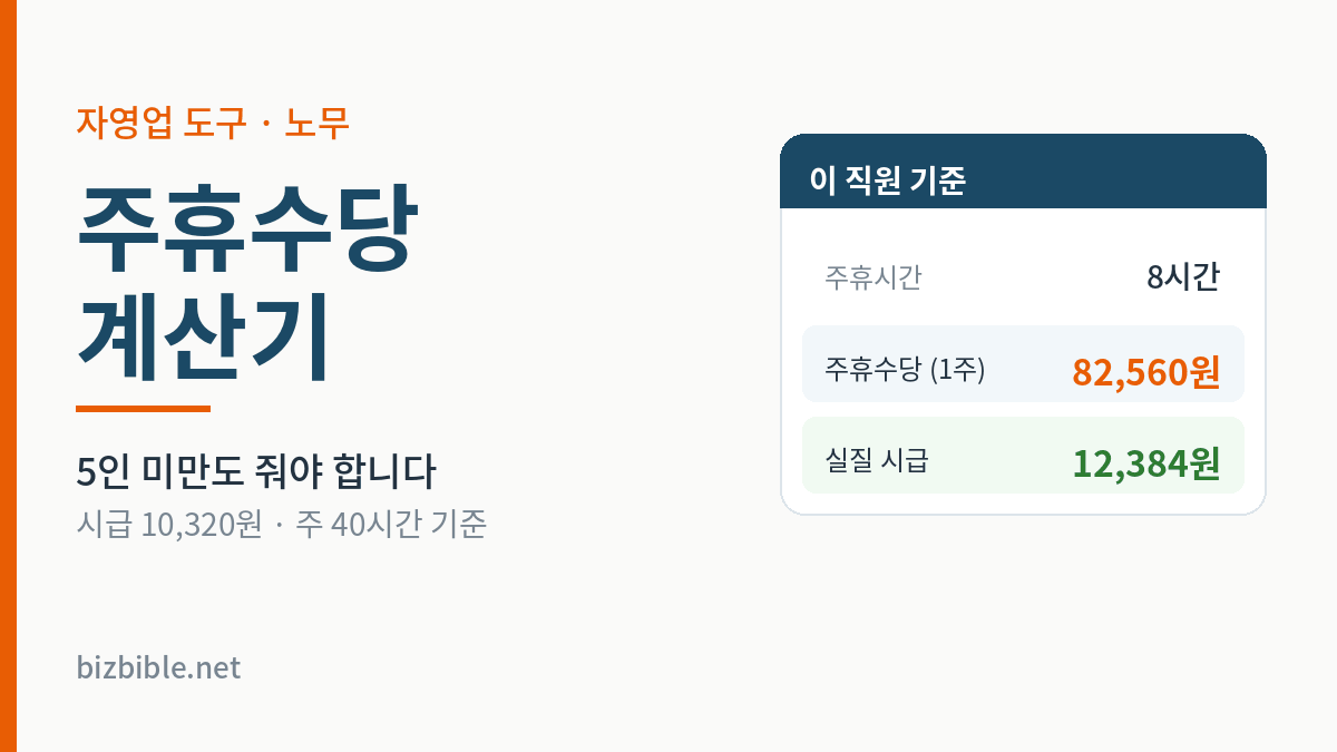 주휴수당 계산기 — 5인 미만도 적용, 주휴수당과 실질 시급 자동 계산