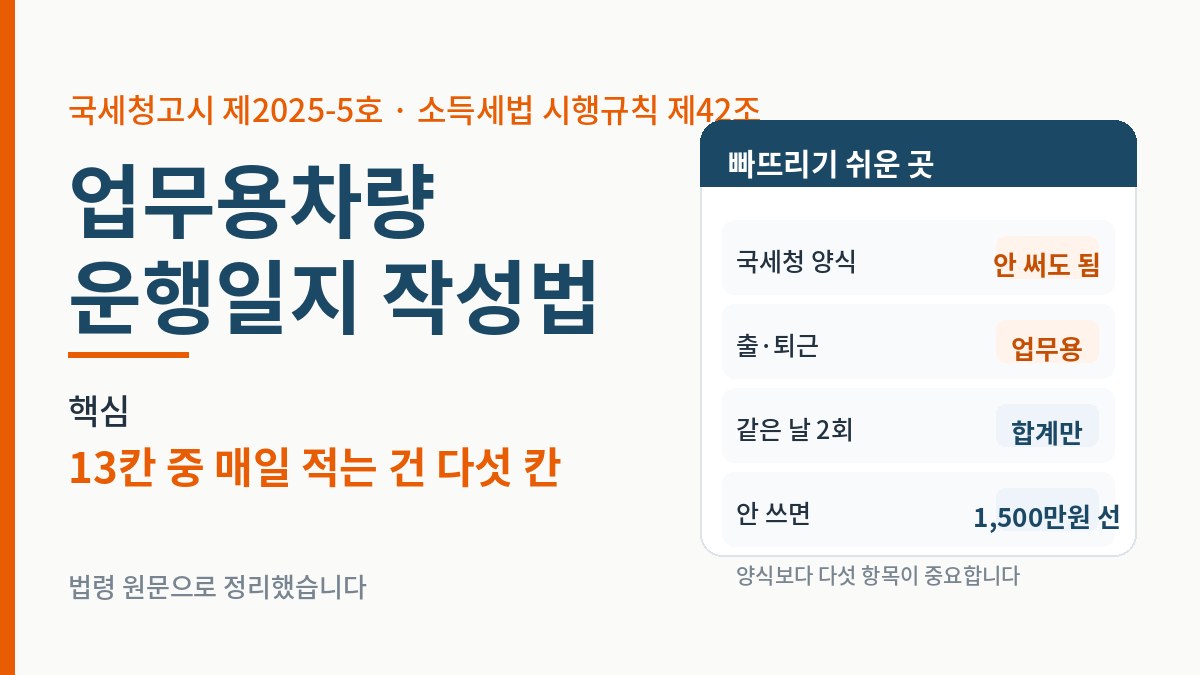 업무용차량 운행일지 작성법 13칸 중 매일 적는 다섯 칸