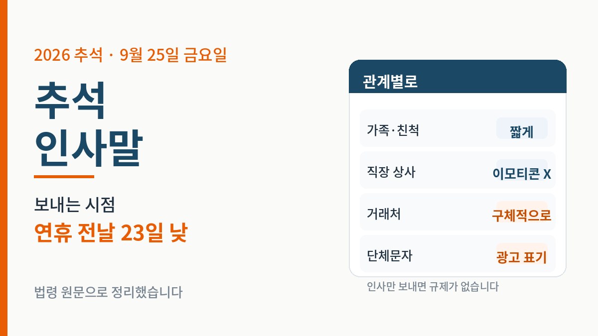 2026 추석 인사말 요약 - 가족은 짧게, 직장 상사는 이모티콘 없이, 거래처는 구체적으로, 단체문자는 광고 표기